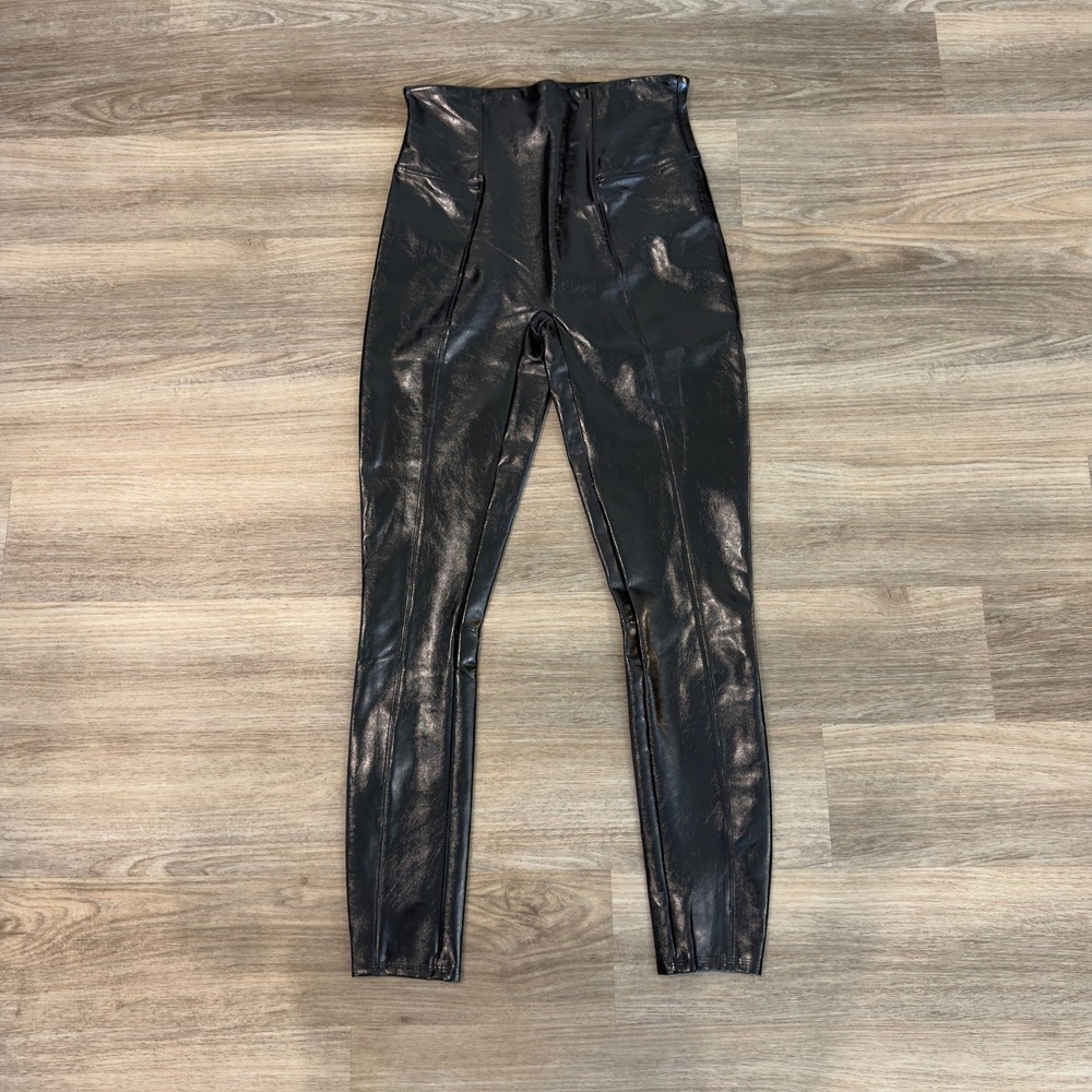 Spanx‎ Faux Patent Leather Leggings Black High Rise Shaping Pants L